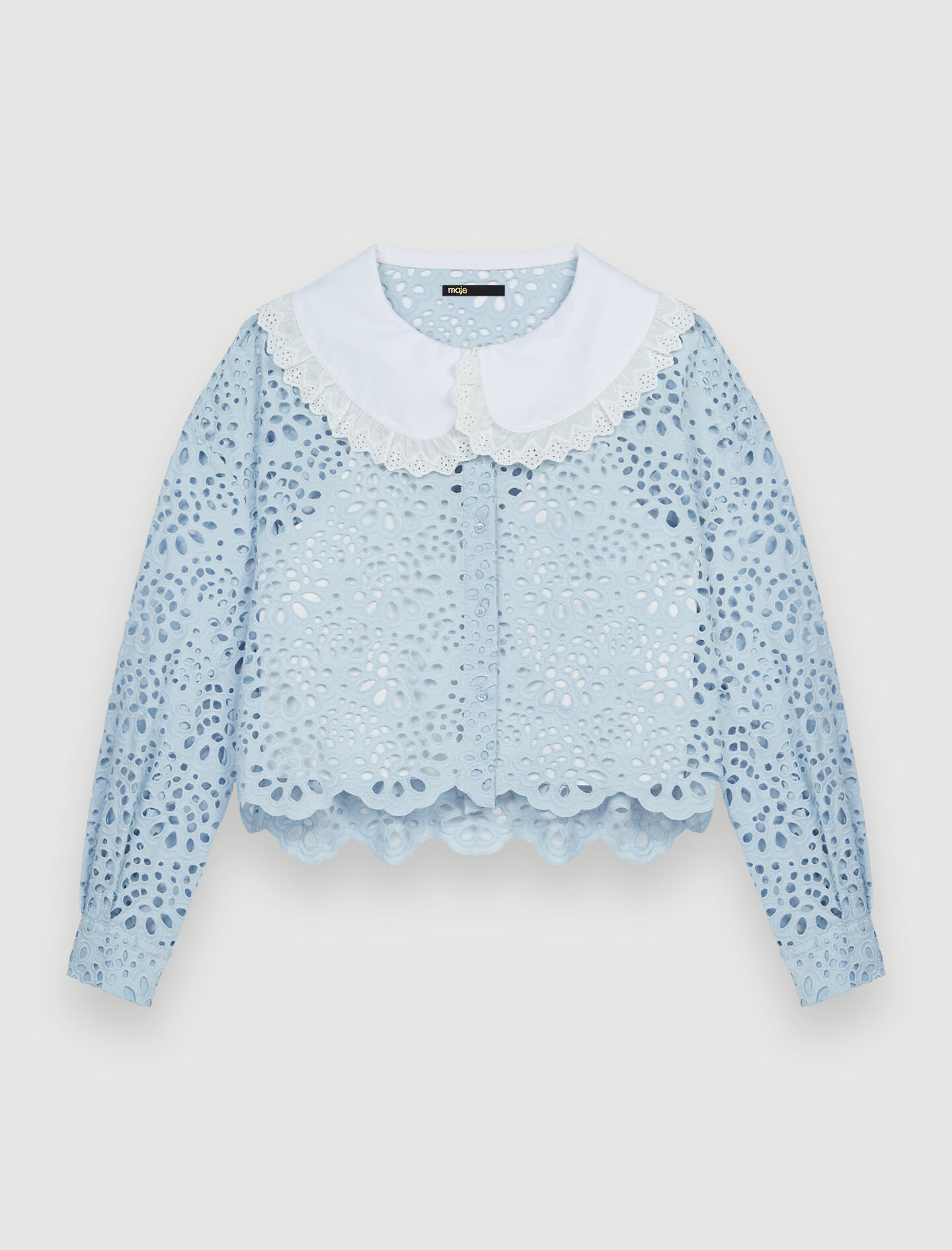 Guipure kanten blouse met kraag - Lichtblauw