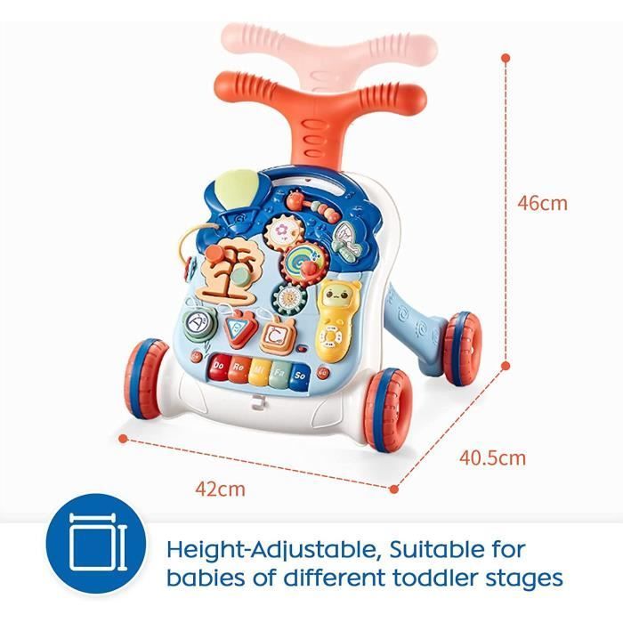 Girello per bambini da seduto a in piedi, girello regolabile in altezza, marsupio multifunzionale con luci, musica e