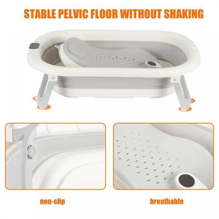 Bañera plegable MIPAN para bebés con cojín y termómetro - Bañera portátil para bebés - Bañera para bebés de 0 a 36 meses - Gris