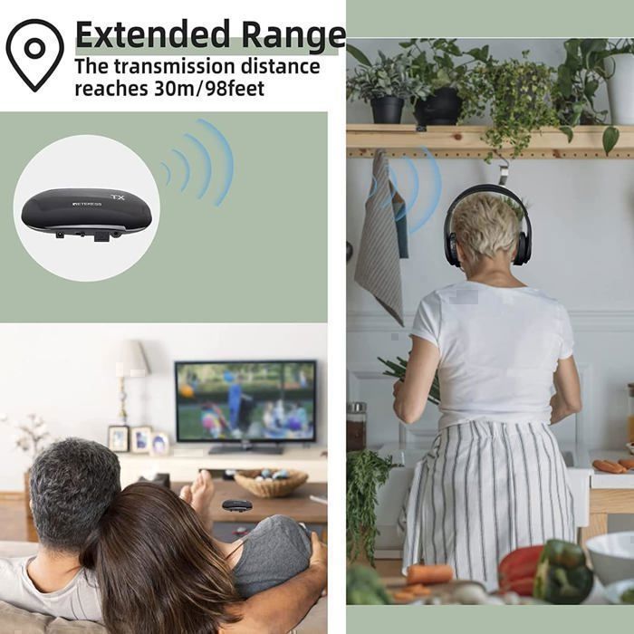 Retekess TA005 Wireless TV Headphones, Audio Headset, Stereo Support, AUX and RCA Input, 10 Hours, High Volume for Seniors