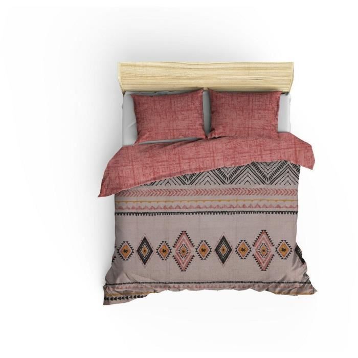 Bettwäsche-Set – 1 Bettbezug 220 x 240 cm + 2 Kissenbezüge 60 x 60 cm – 100 % verstärkte Baumwolle – Rot