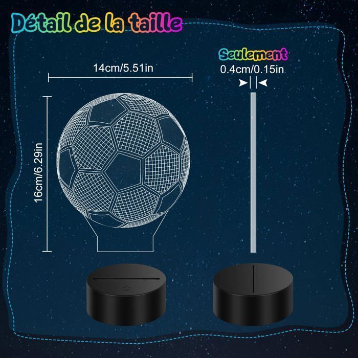 Regalo de fútbol para niños, luz nocturna de fútbol, lámpara de mesita de noche LED 3D de fútbol para niños - 16 colores - Regalos y decoraciones para niños