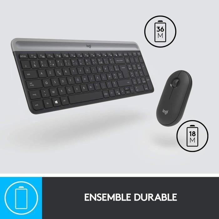 Combo de teclado y ratón inalámbricos Logitech MK470 Slim - Silencioso - AZERTY - Negro