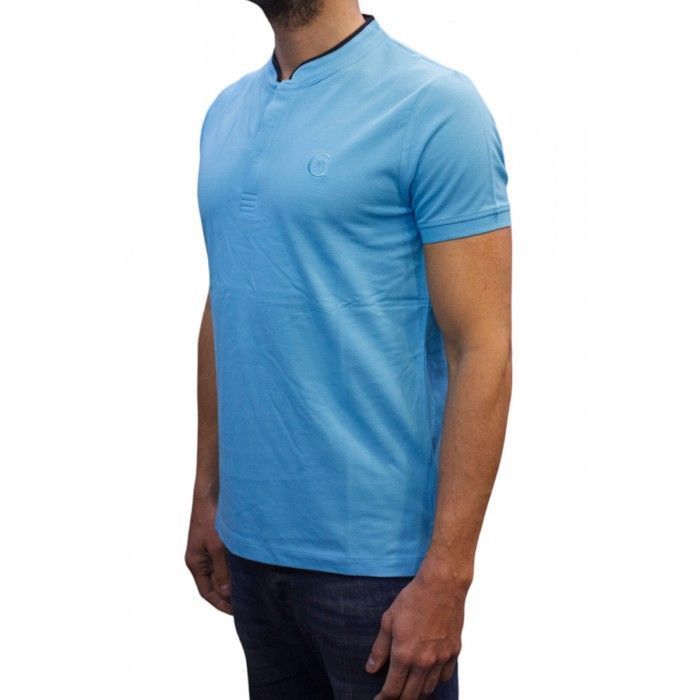 Cerruti 1881 Men's Short-Sleeve Mandarin Collar Polo Shirt, New Firenza Light Blue