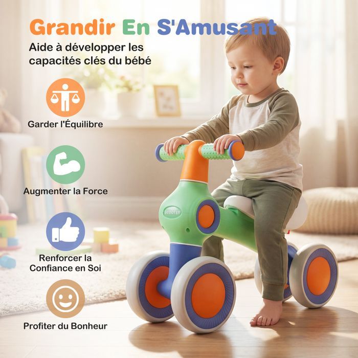 Cochecito infantil COSTWAY con 4 ruedas de EVA, asiento y manillar ajustables, para niños y niñas, capacidad de carga de 30 kg, 52 x 18 x 38 cm, verde.