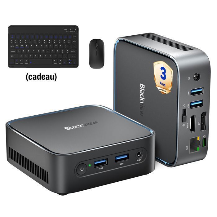 Blackview MP50 Mini PC Avec clavier et souris 16Go DDR4 512Go SSD Windows 11 Pro AMD 3500U 3.7GHz - 4K HD Double WiFi5 HDMI - Noir