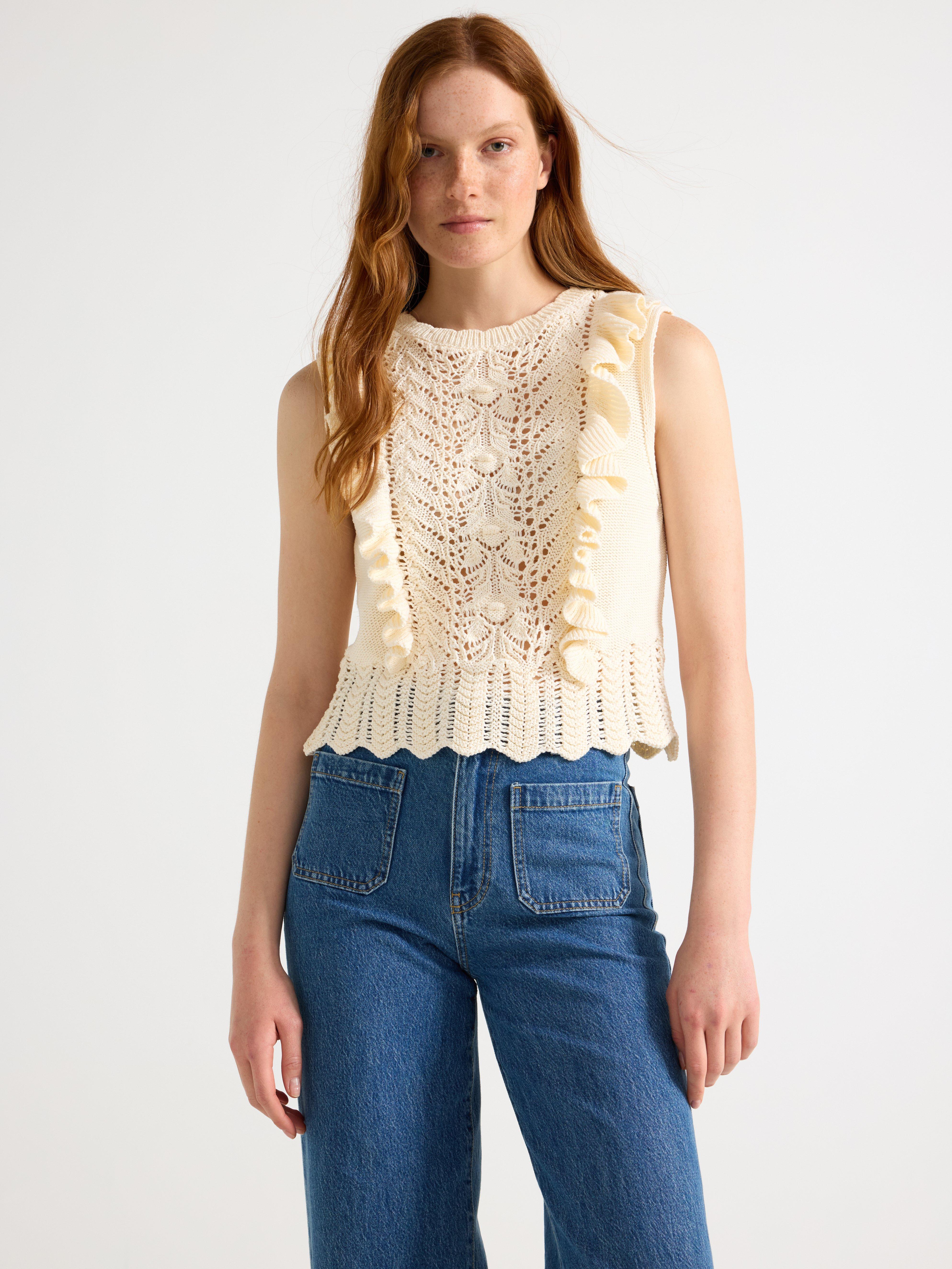 Colete de malha branco-creme