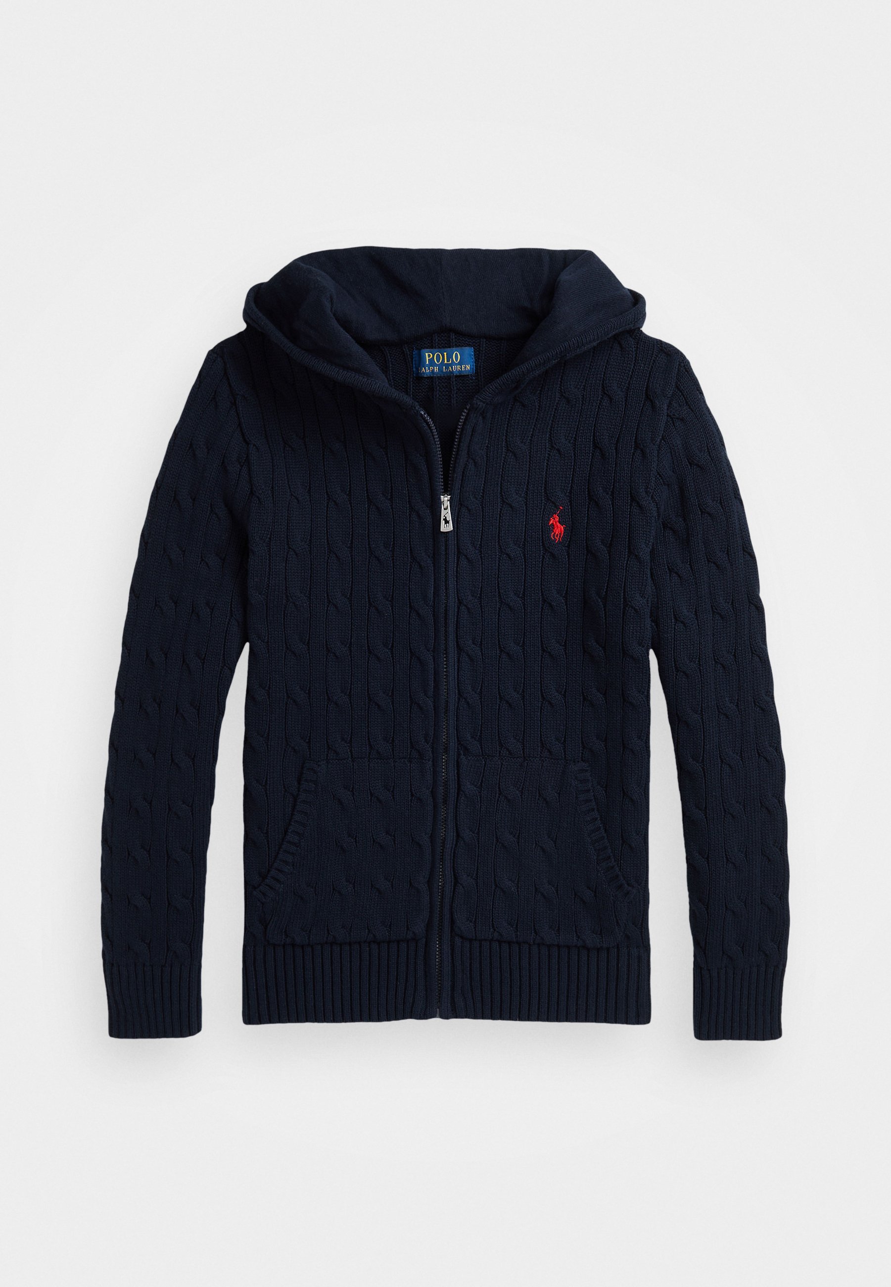 Polo Ralph Lauren CABLE COTTON HOODED FULL ZIP JUMPER - Hoodie - marineblauw