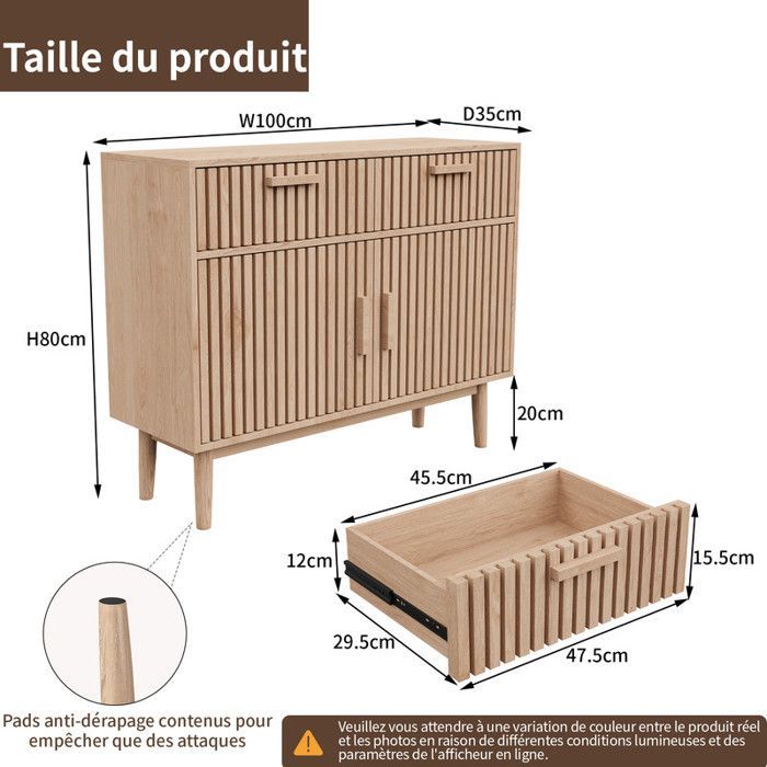 Buffet - Design Moderne - Bois Massif - 2 Portes - 2 Tiroirs - Sécurité Enfant