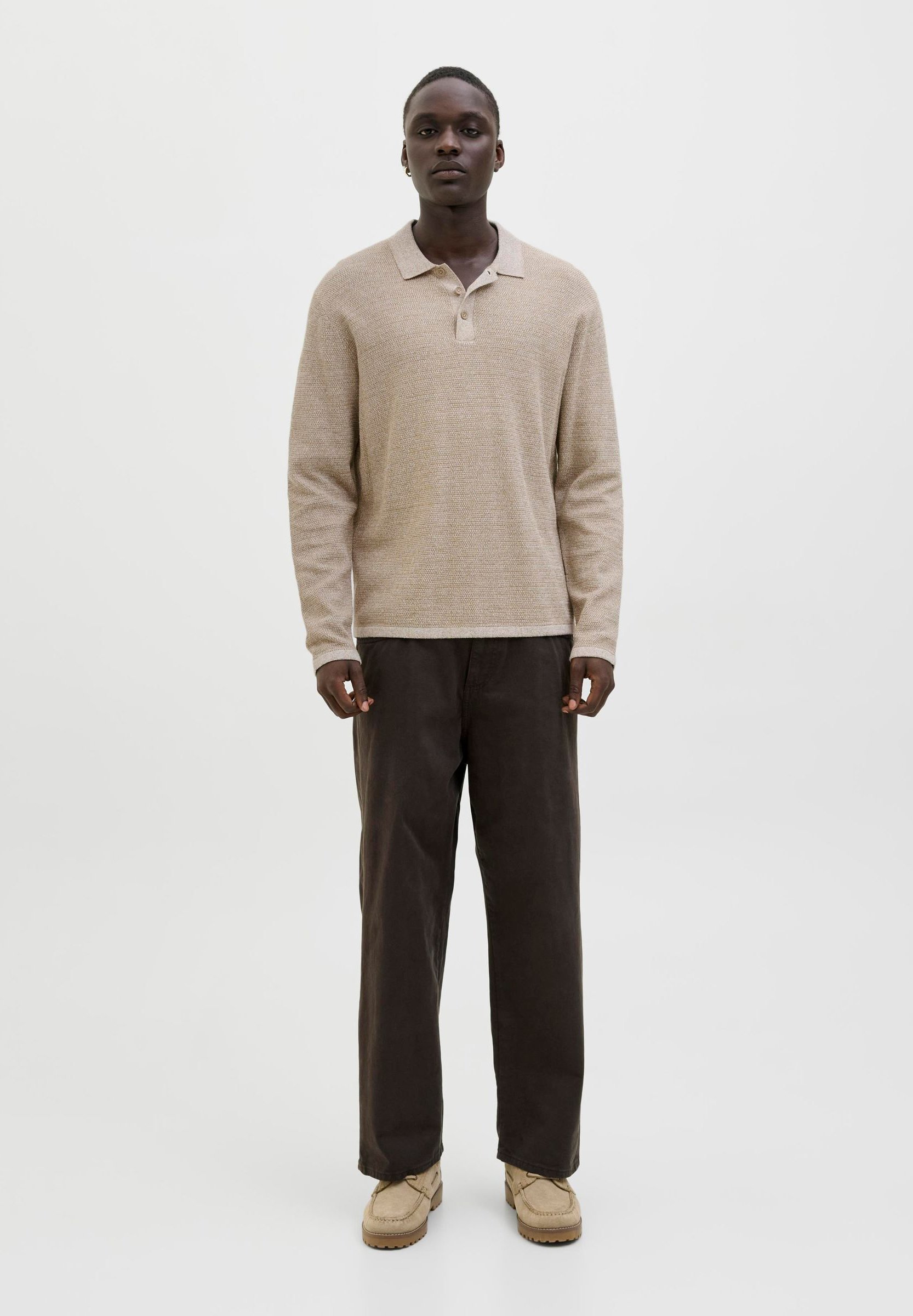 Polo Jack & Jones JJEGEORGE LS SN - détail coriandre et blanc