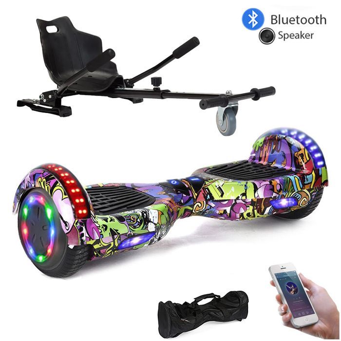 6,5 tommer lilla hiphop-hoverboard med hoverkart, Bluetooth-højttaler, flerfarvede LED'er, fjernbetjening, gratis bæretaske