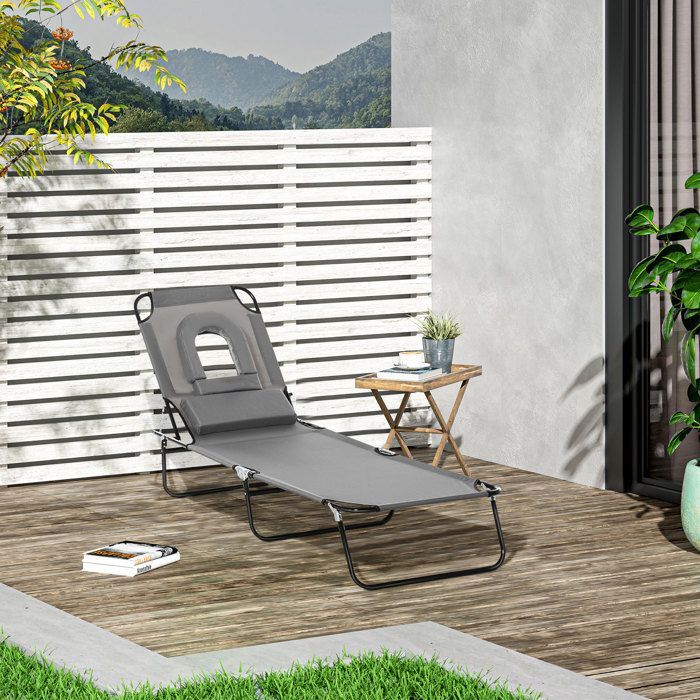Lettino prendisole pieghevole Outsunny, poltrona reclinabile a 4 posizioni, poltrona da lettura, 3 cuscini inclusi, grigio