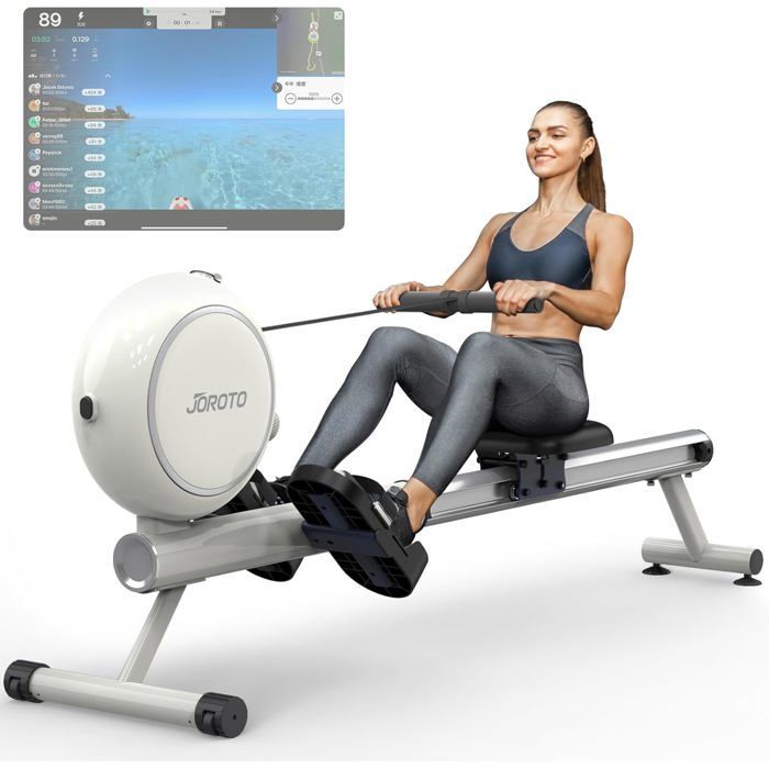 JOROTO JR40W Home Rowing Machine with 8 Levels of Magnetic Resistance, Retractable Aluminum Rail, Bluetooth, and LCD Screen, 140kg Capacity