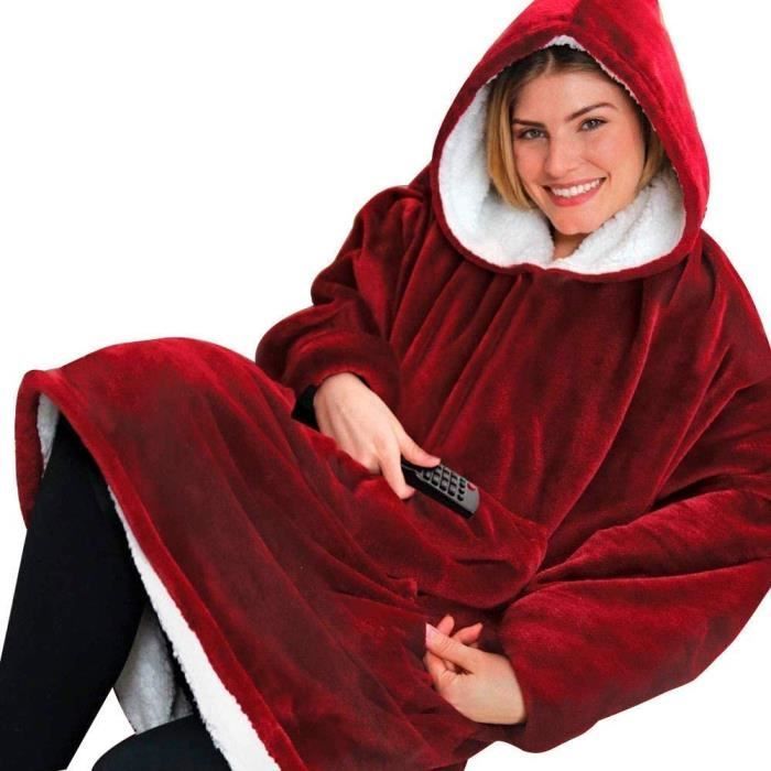 Manta - Sudadera con capucha de franela - Suave - Cálida - Roja