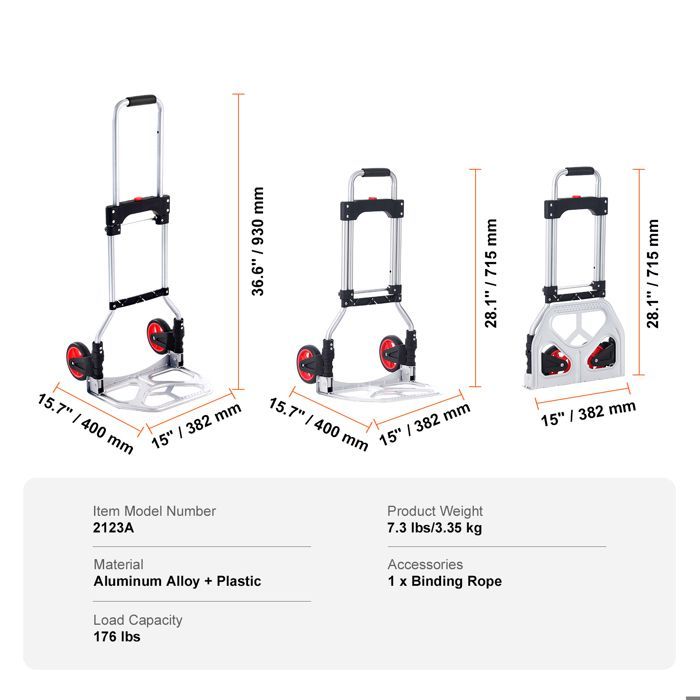 Carrello pieghevole Duoku - Capacità di carico 80 kg - Carrello portatile in alluminio - Carrello convertibile con maniglia telescopica