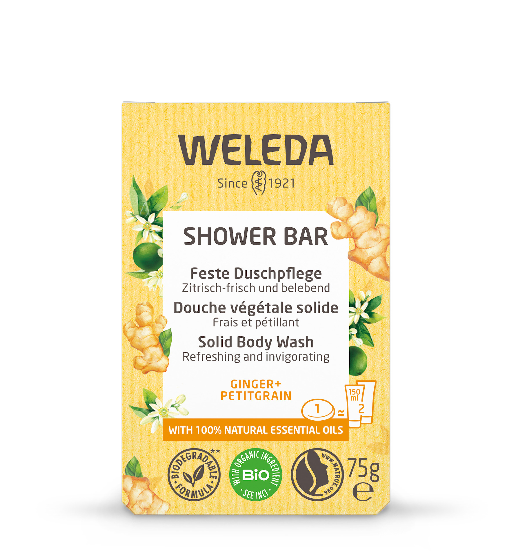Gel de duș solid cu ghimbir și săpun Petitgrain - Weleda