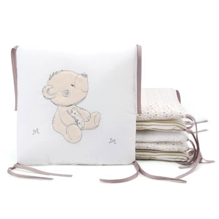 Tour de Lit Bb Qianle - Pare-choc 6 Pices 30x30cm en Coton Mlang - Couleur Beige Beige TOUR DE LIT BEBE