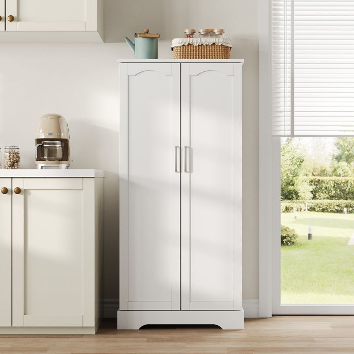 Aparador de Cozinha - MODERNLUXE - 60x35x128 cm - Iluminação LED com Sensor - 2 Portas - 5 Prateleiras Ajustáveis - Branco