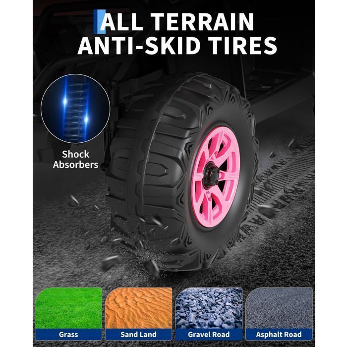 Quad 12V Voiture Electrique - 2 Moteurs 35W, Télécommande Parentale, LED, Musique, Bluetooth, USB, Drapeau Lumineux ， 3+ Ans-Rose