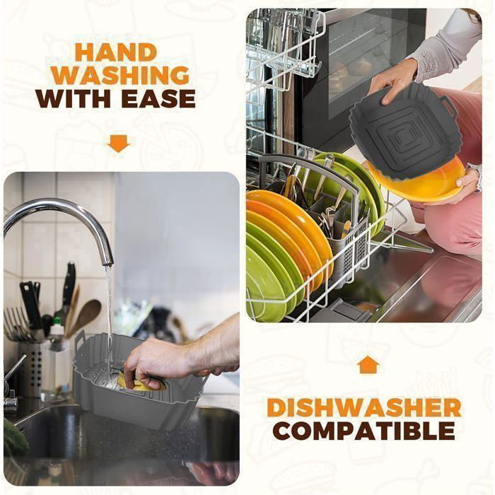Set di 3 stampi per friggitrice ad aria, stampi in silicone riutilizzabili per friggitrice ad aria calda, adatti per microonde, forno, vaporiera ecc., colore grigio.