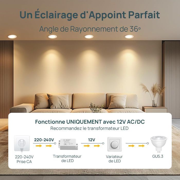 Lampadina LED - Lampadine LED - Faretto LED - GU5.3 MR16 12V - 5W - Bianco caldo 3000K - 500LM - 5 pezzi