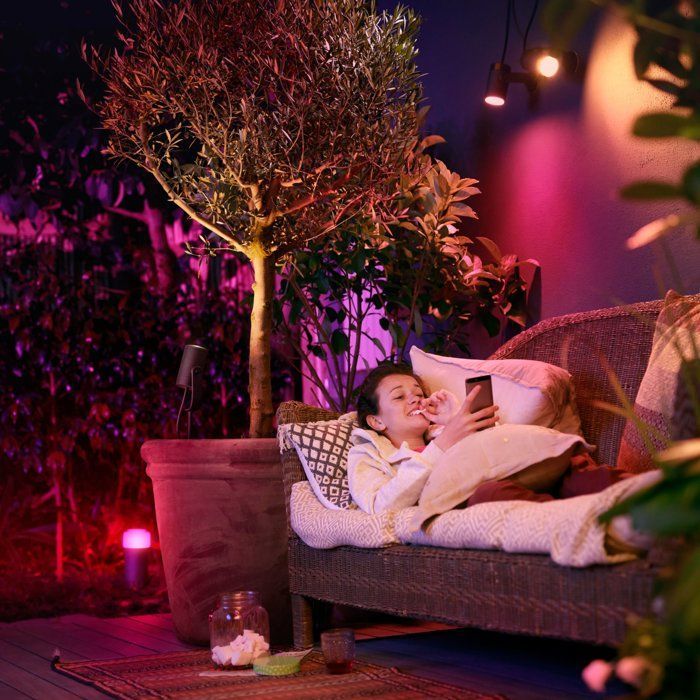 Foco de jardín - PHILIPS HUE - Lily - Luz blanca y de color - Negro - Bajo voltaje - Extensión - IP67