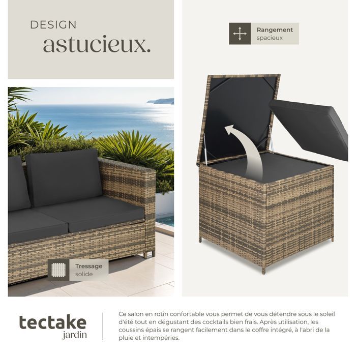 Garden furniture - TECTAKE - SIENNA 4-seater outdoor lounge set with 1 table and 1 storage chest - Natural/Dark Grey