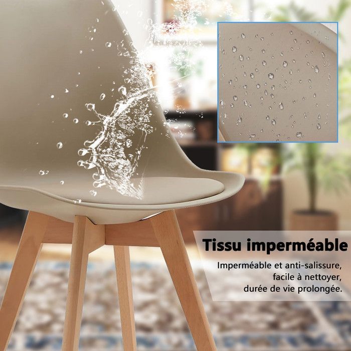 Lot de 6 Chaises Scandinaves Beige Chaise de salle à Manger Design en Similicuir et Bois Massif