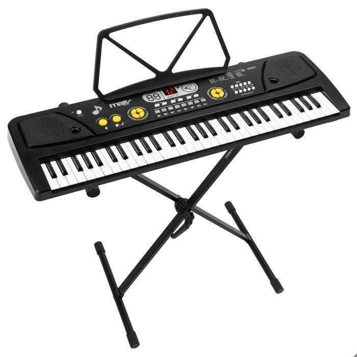 MAX KD61 Pakket - Keyboard met 61 toetsen en standaard | Elektronische piano voor beginners - Zwart