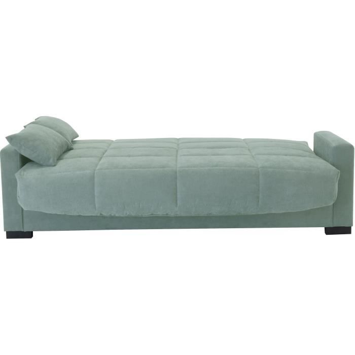 Sofá cama de 3 plazas MEGAN 14 - Tela Soro verde almendra - Con reposabrazos - Superficie para dormir 130 x 190 cm - Ancho 223 x Profundidad 96 x Alto 103 cm