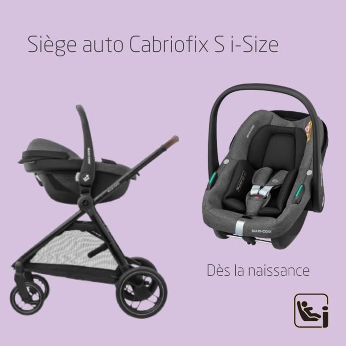 MAXI-COSI Trio Poussette 3 en 1 ZeliaS, Nacelle+Siège auto Cabriofix S iSize+Sac à langer+habillage pluie, 0-22Kg, Dark grey