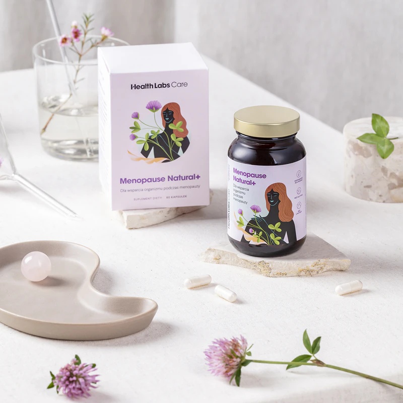 Kapsule prehranskega dopolnila Health Labs Care Menopause Natural+ za udobje med menopavzo