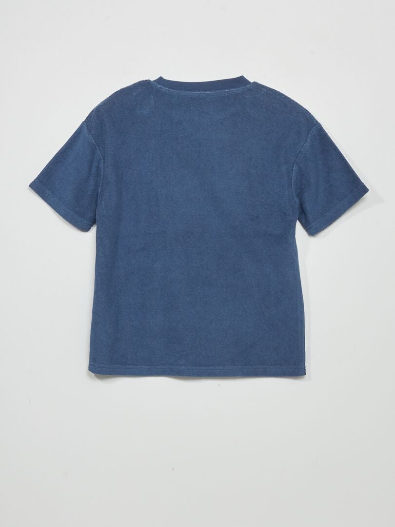 Camiseta de manga curta em tecido atoalhado - AZUL