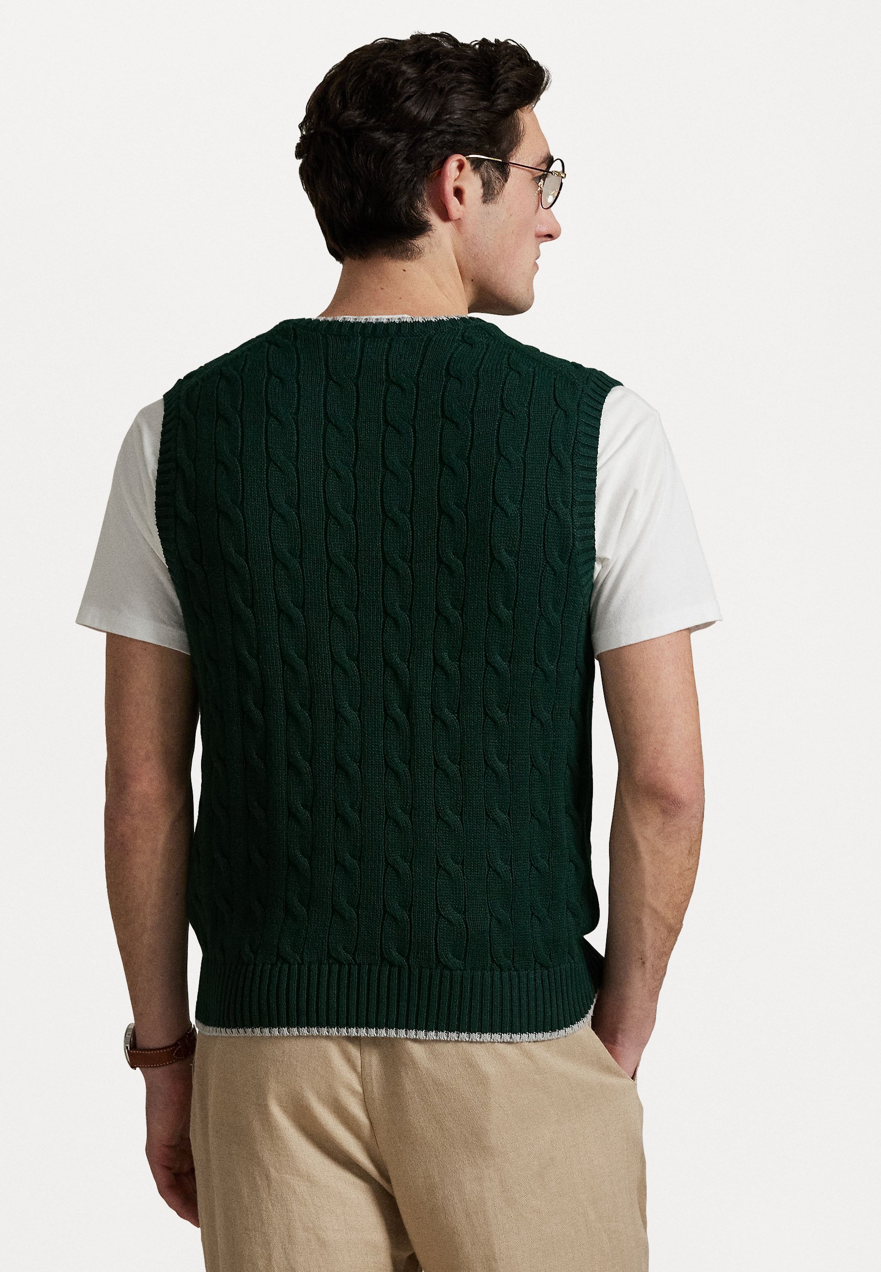 Polo Ralph Lauren mouwloze trui van katoen met kabelbreisel - Trui - collegegroen
