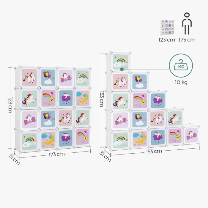 Mueble de almacenamiento infantil - SONGMICS - 16 cubos - Armario modular con puertas
