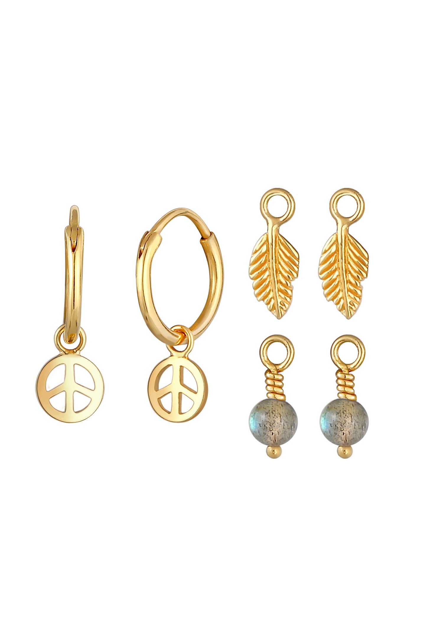 Elli Créoles Pendentifs Boho Peace Plume Boucles d'Oreille Femme - (925/1000) Argent