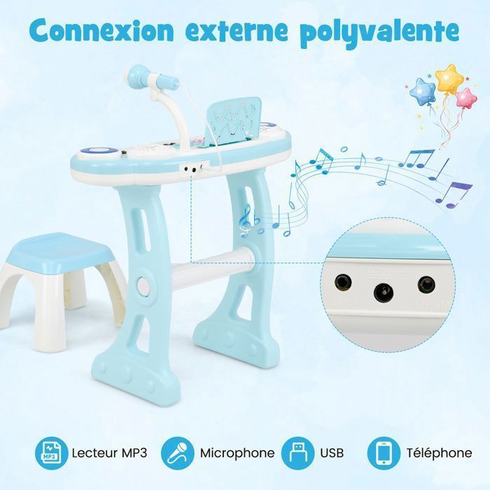 Pianoforte elettronico DREAMADE a 37 tasti per bambini, tastiera con gambe del tavolo rimovibili, sgabello, blu