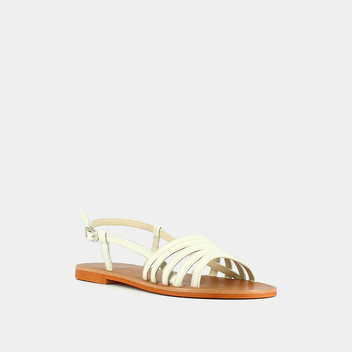 Sandales à brides et bouts ouverts  en cuir vernis écru