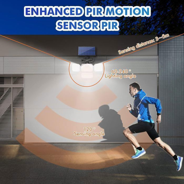 KENLUMO 333LED Lampada solare a LED con sensore di movimento, 3 modalità di illuminazione, faretto impermeabile IP65 per giardino - con telecomando
