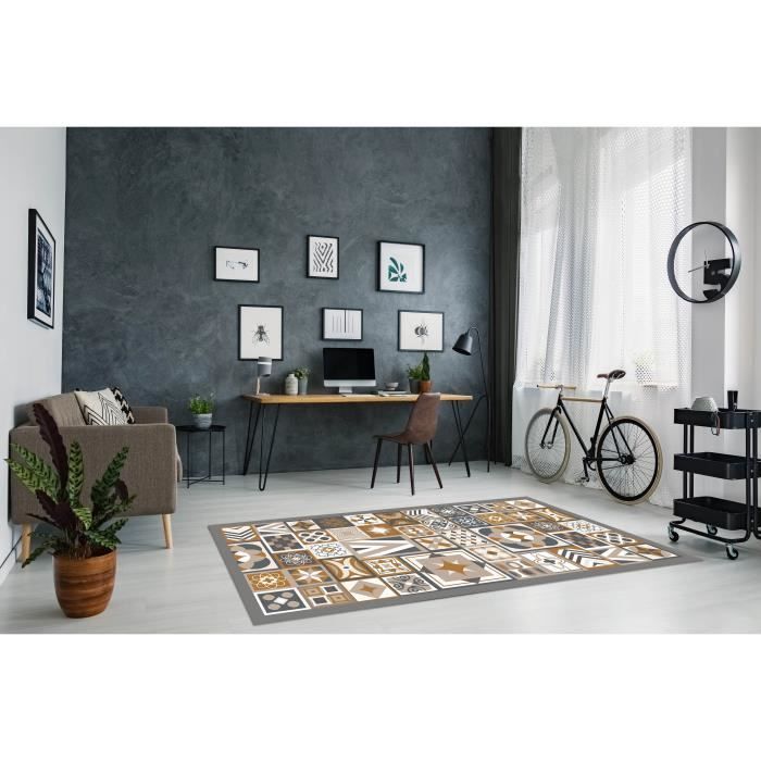 Alfombra de vinilo - Panorama - Azulejos de cemento - Naranja - 80x200 cm - Interior