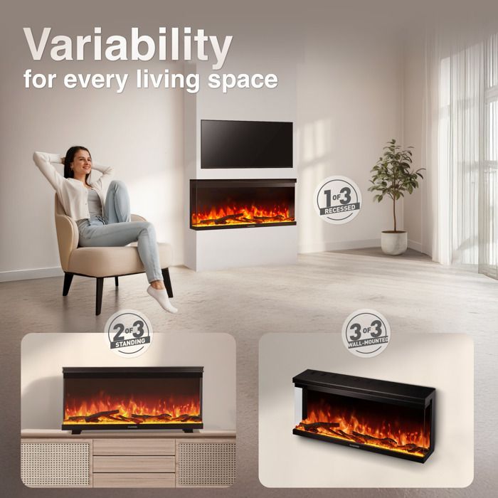 Chimenea eléctrica - KAMINIO - LEA - 3 en 1 - Vista panorámica - Efecto de llama de 12 colores