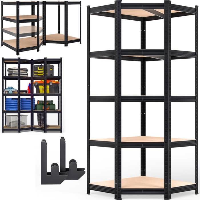 Estantería MONZANA® de alta resistencia, 180x70x40cm, color negro, con 5 baldas, capacidad máxima de 875 kg, de acero.