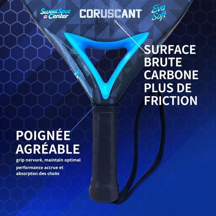 Racchetta da padel – CORUSCANT - Fibra di carbonio, superficie sabbiata - Schiuma EVA morbida - Controllo preciso e comfort - Forma rotonda - 360 g