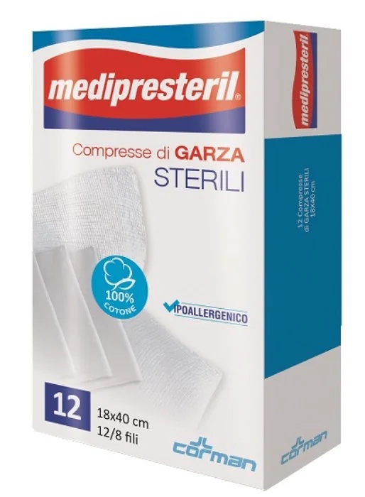Medipresteril Medipresteril gaas 12/8 draden 18x40 cm 12 stuks steriele verbanden