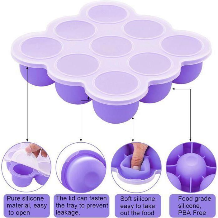 Boîte de conservation en silicone pour la congélation des aliments pour bébé et des aliments complémentaires Label YYV