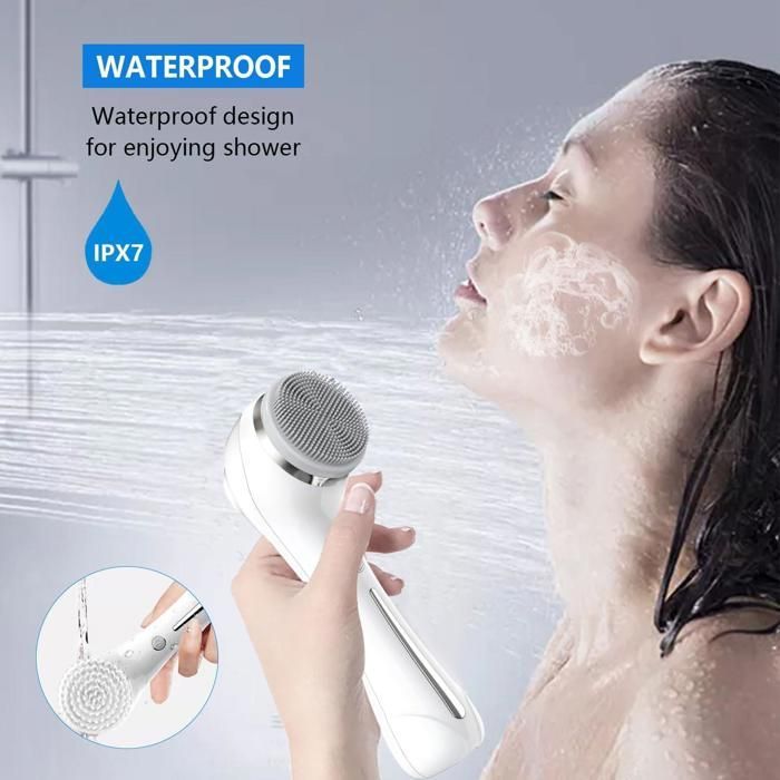 Brosse nettoyante visage 2 en 1 étanche IPX7, nettoyage en profondeur, exfoliation douce et élimination des points noirs (blanche)