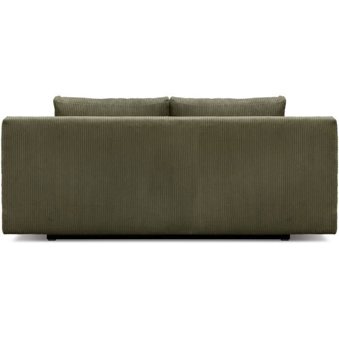 Sofá conversível de 3 lugares - MIKA - Veludo cotelê verde cáqui - Compartimento de armazenamento - L 192 x A 84 x P 93 cm