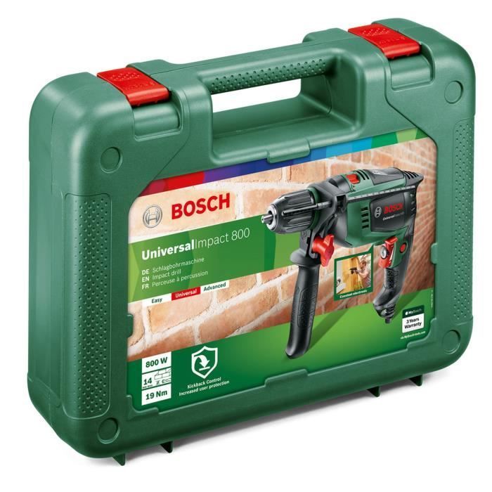 Taladro percutor con cable Bosch UniversalImpact 800 (800 W, 14 mm para hormigón, 30 mm para madera, incluye accesorios)