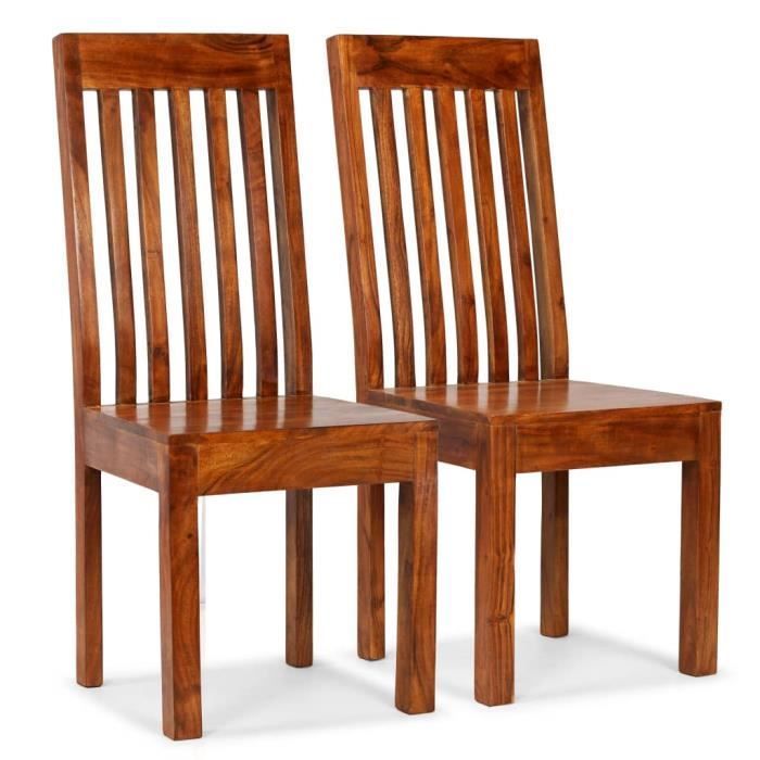 9338&NEUF Silla de comedor, 2 unidades, madera maciza con acabado de sheesham - 43x43x104 cm