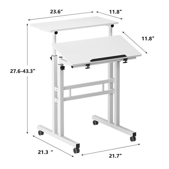 Bureau d'ordinateur compact et ergonomique, Hauteur réglable (70-110 cm), plateau inclinable avec roulettes, chambre, salon, noir